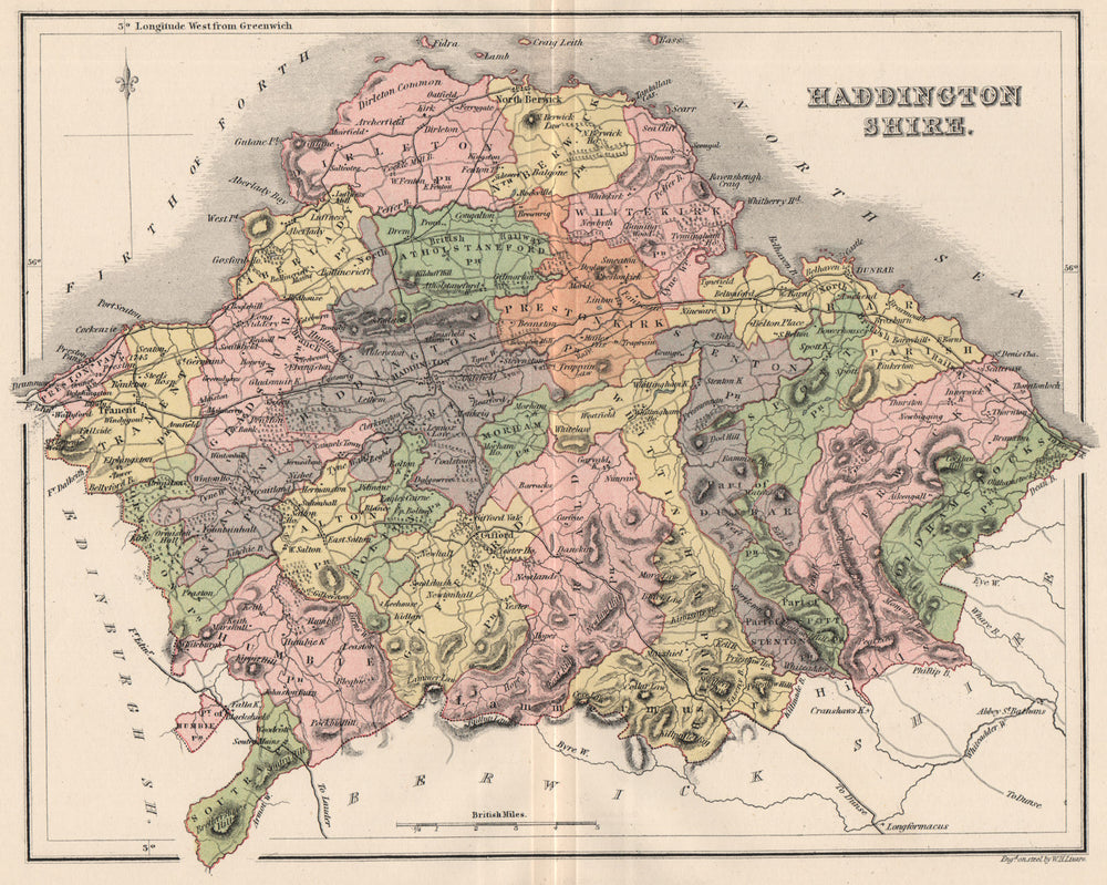 HADDINGTONSHIRE. Antique county map. Parishes. Dunbar. Scotland. LIZARS 1885