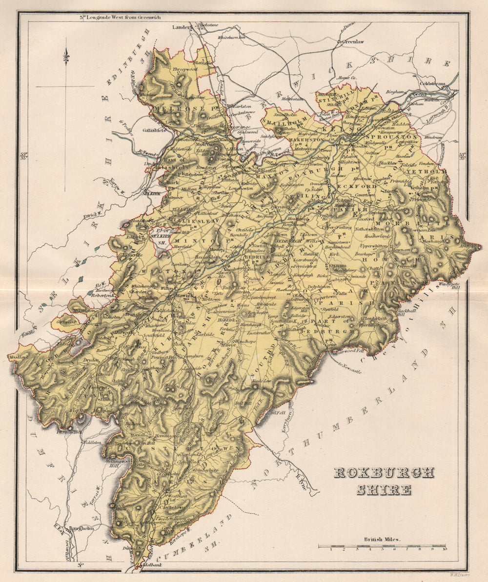 ROXBURGHSHIRE. Antique county map. Scotland. LIZARS 1885 old chart