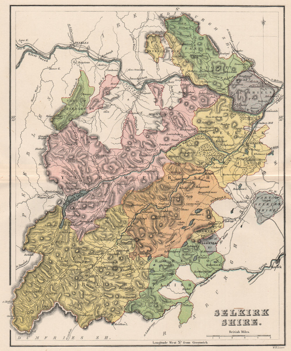 SELKIRKSHIRE. Antique county map. Parishes. Scotland. LIZARS 1885 old