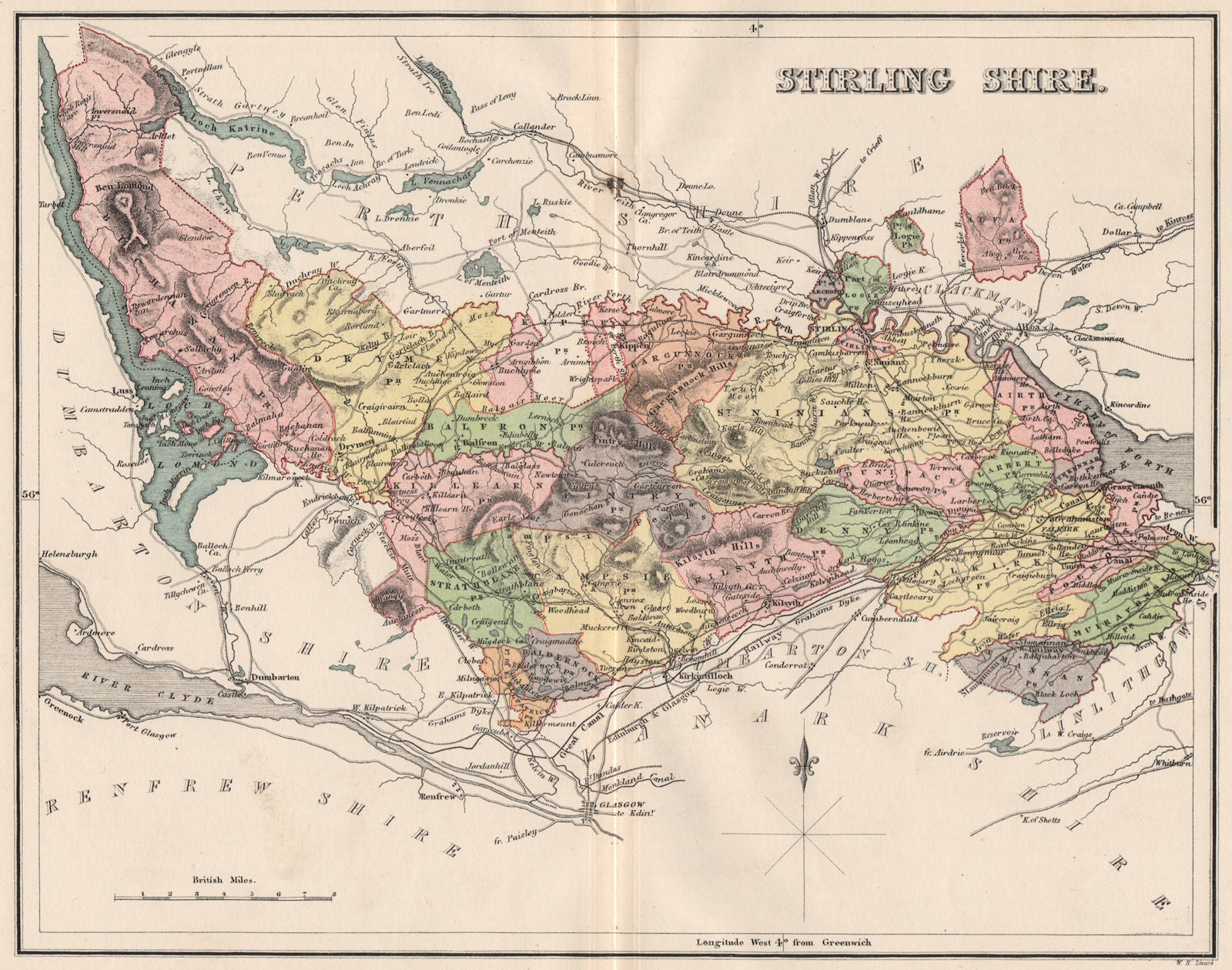 STIRLINGSHIRE. Antique county map. Parishes. Stirling. Scotland. LIZARS ...