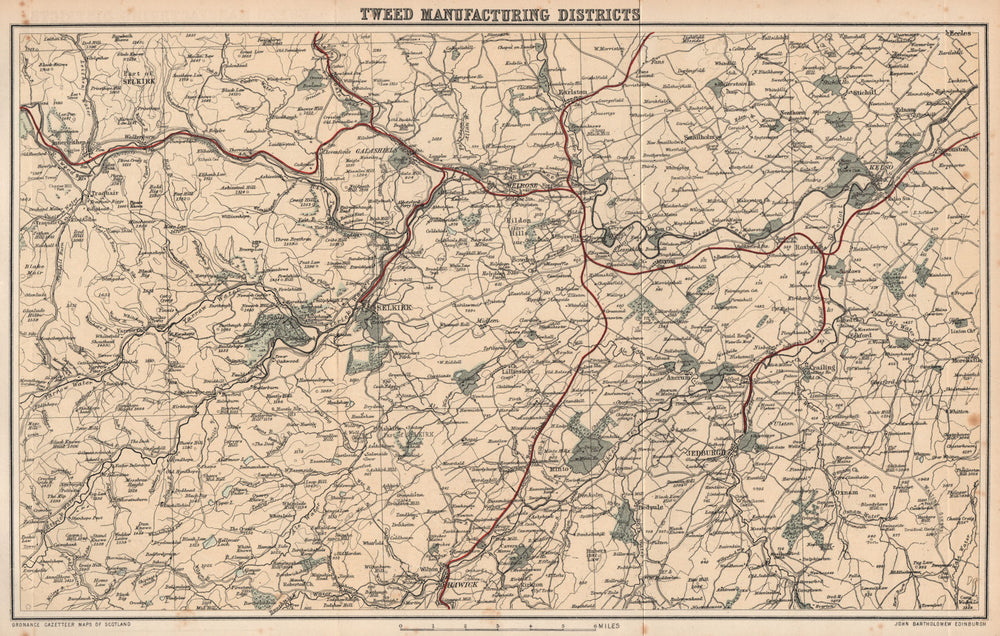 SCOTLAND. Tweed manufacturing districts. Wool Textiles. Selkirk Melrose 1885 map