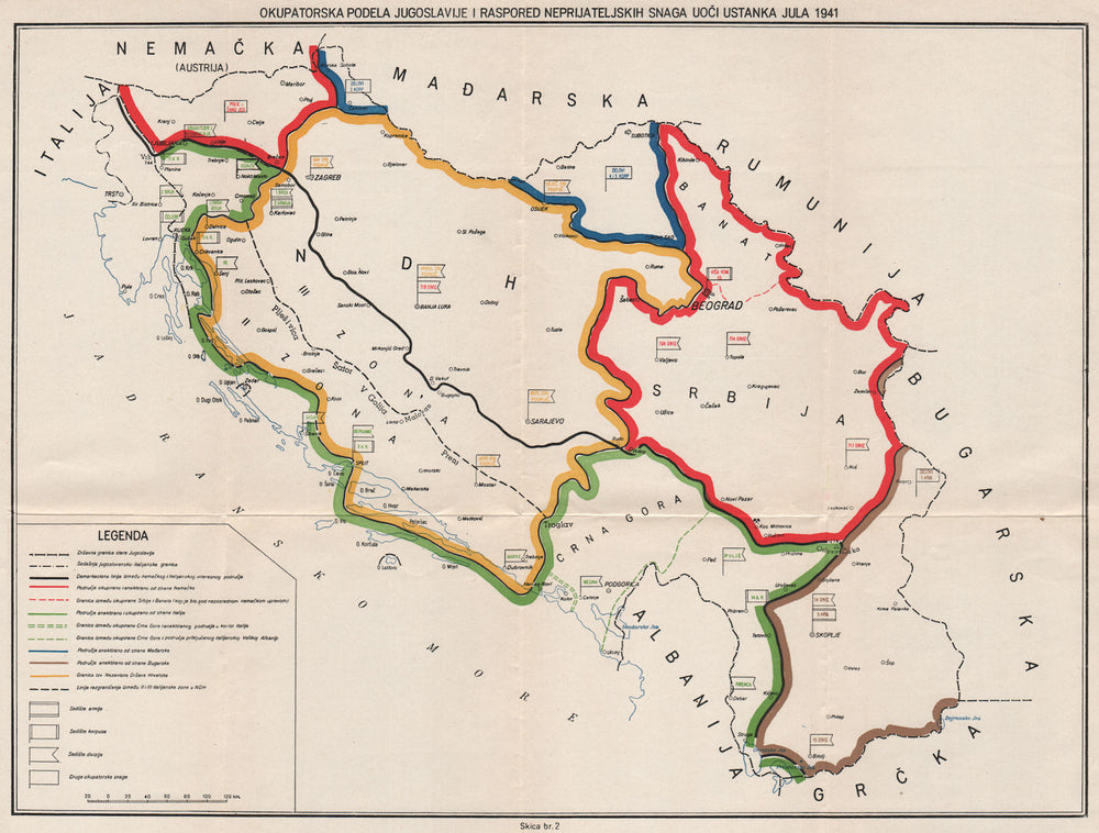 YUGOSLAVIA. Occupation & partition. Axis forces, eve July 1941 Uprising 1957 map