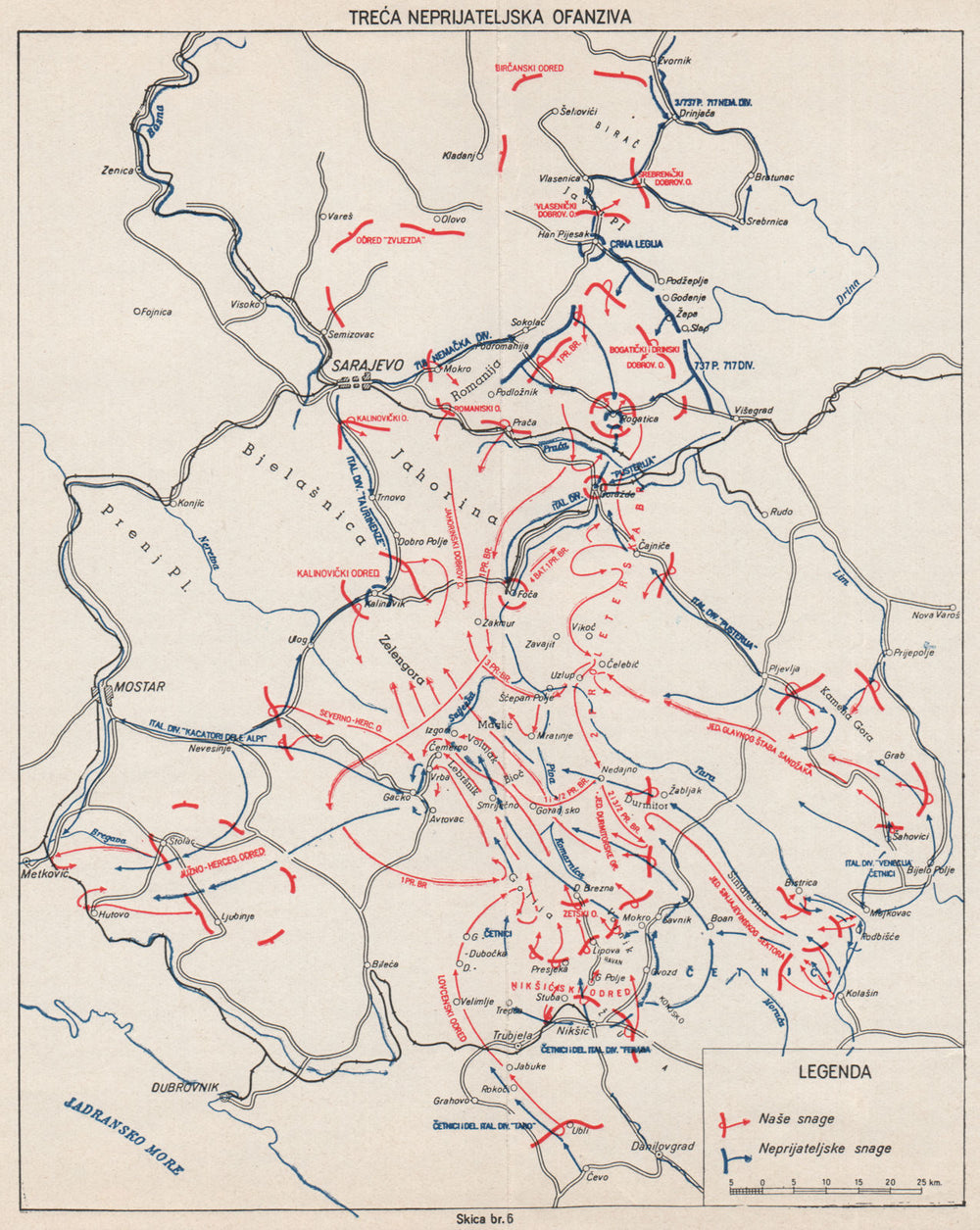 OPERATION TRIO. 3rd Axis offensive, 1942. Bosnia Montenegro Sandzak 1957 map