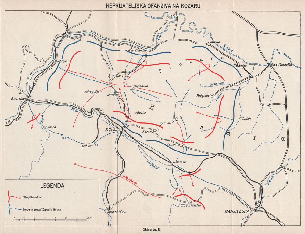 BOSNIA HERZEGOVINA. Enemy (Axis) offensive on Kozara. Banja Luka 1942 1957 map