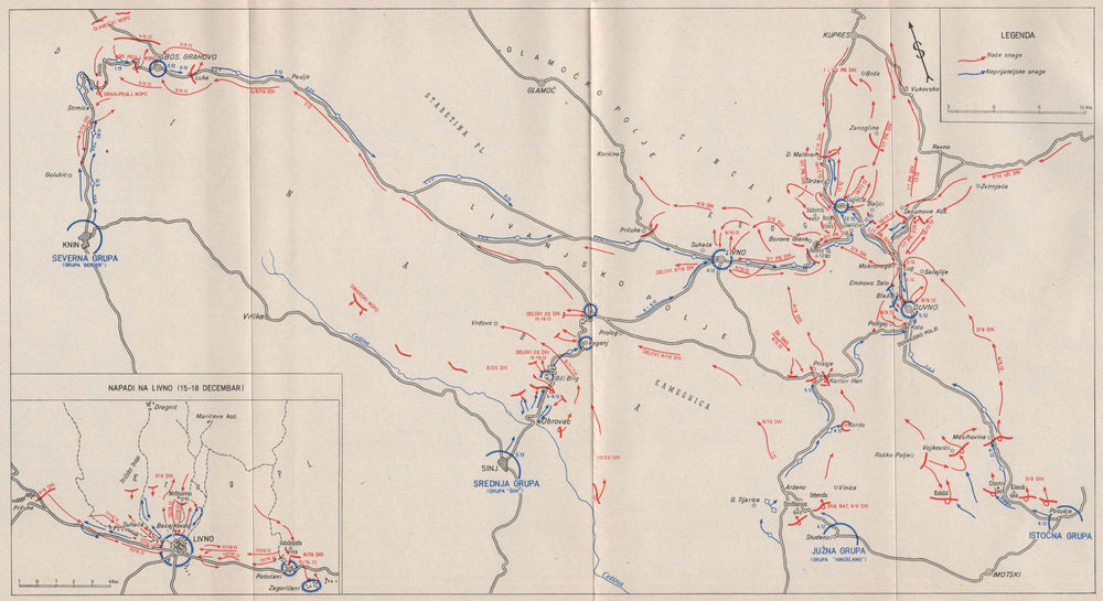 BOSNIA HERZEGOVINA. German forces Bos Grahovo Livno Duvno December 1943 1957 map