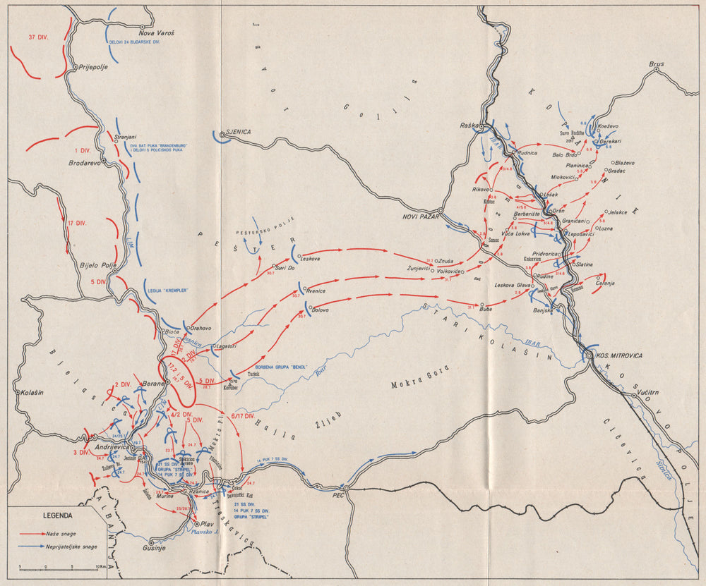 YUGOSLAVIA. Andrijevica breakthrough. Serbia Jul-Aug 1944. Berane Raska 1957 map