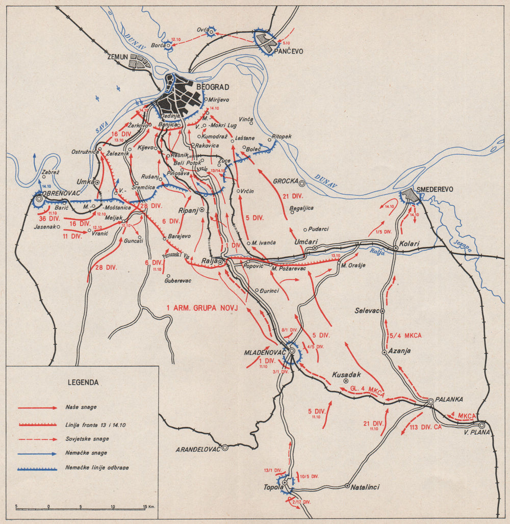 SERBIA. Belgrade Offensive. Red Army. October 1944. Brenovac Smederevo 1957 map