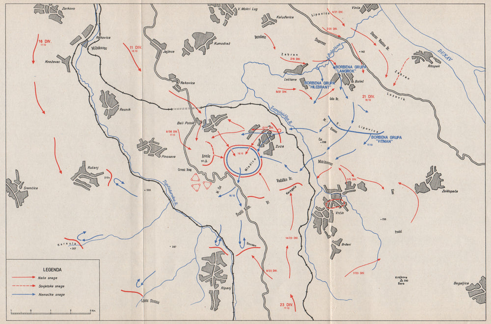 BELGRADE OFFENSIVE. 17-19 Oct 1944. Beogradska operacija. Zuce Potok 1957 map