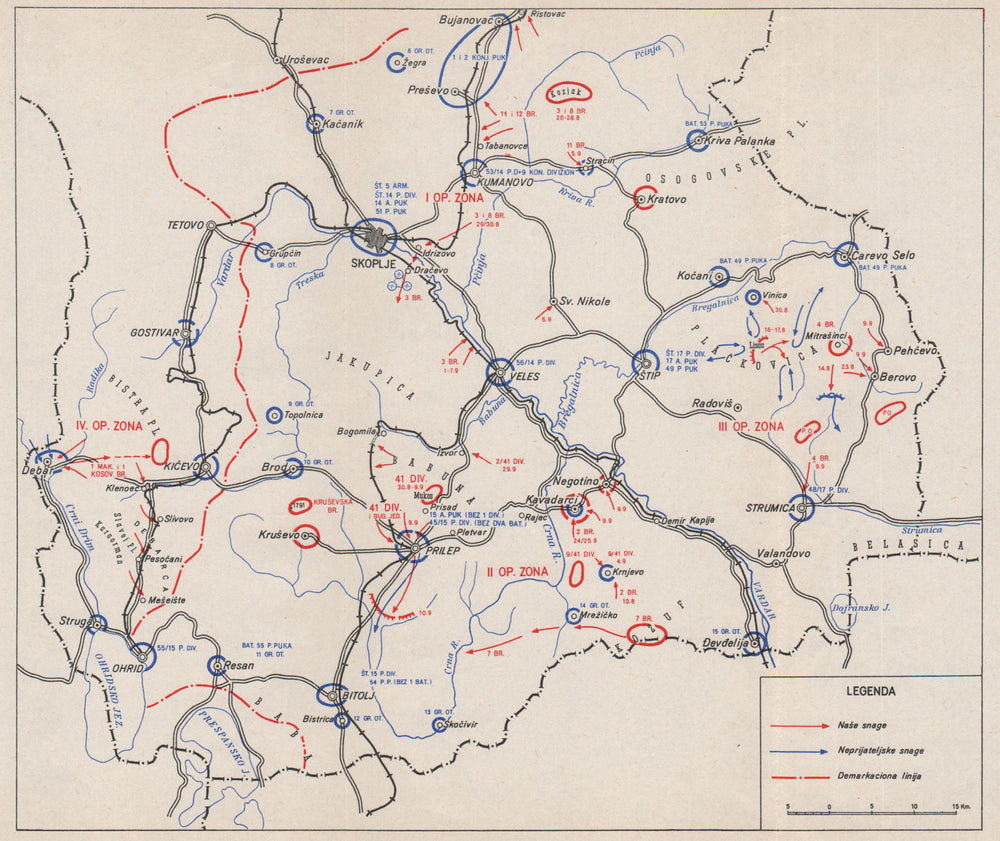MACEDONIA.Effect of Bulgaria capitulation Aug-Sept 1944. Skoplje Prilep 1957 map