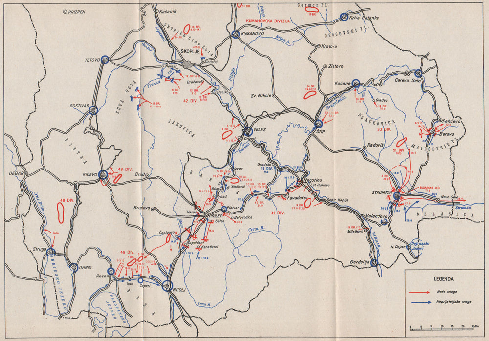 MACEDONIA. Skoplje Veles Prilep Strumica. 9 September-15 October 1944 1957 map