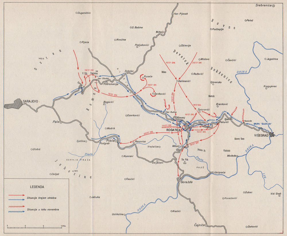 BOSNIA HERZEGOVINA. Visegrad Rogatica Sarajevo 21 October-29 Nov 1944 1957 map