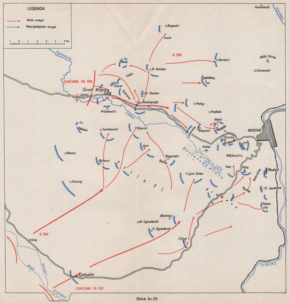 BOSNIA HERZEGOVINA. Fighting for Siroki Brijeg 11 February 1945. Mostar 1957 map