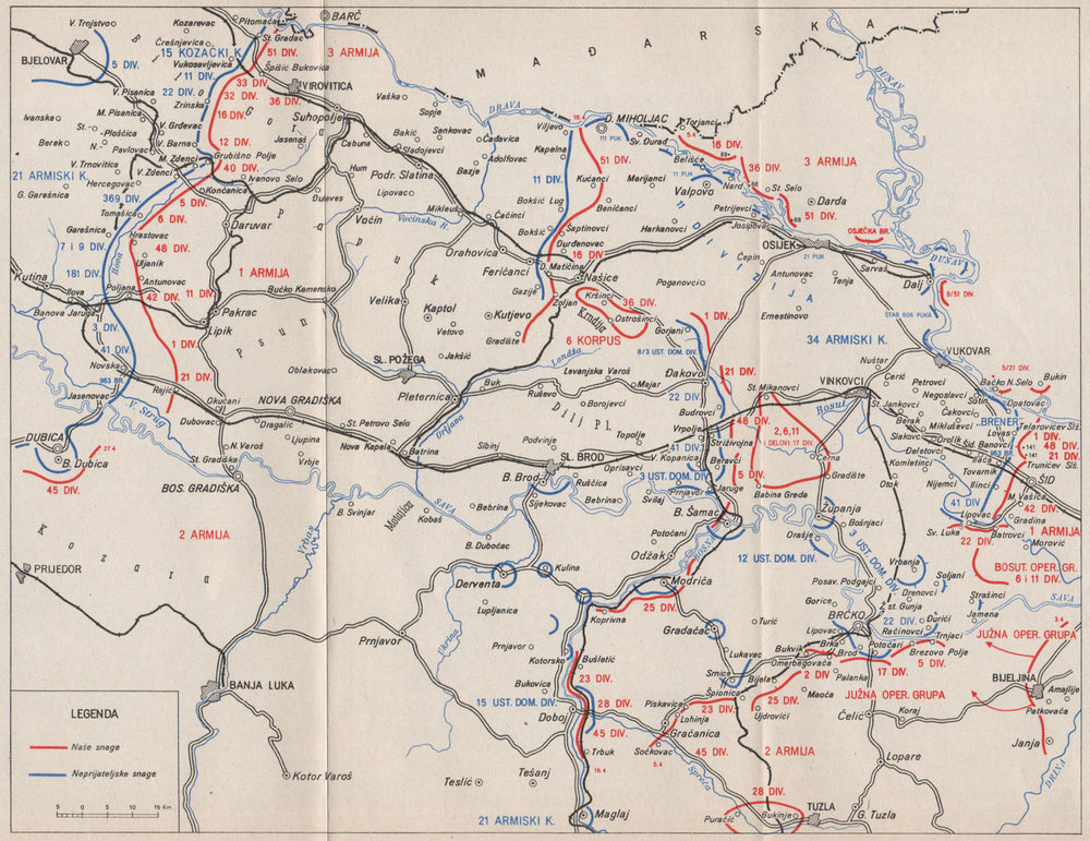 YUGOSLAVIA. Breakthrough Pre Srem Front April 1945. Vinkovci Virovitica 1957 map