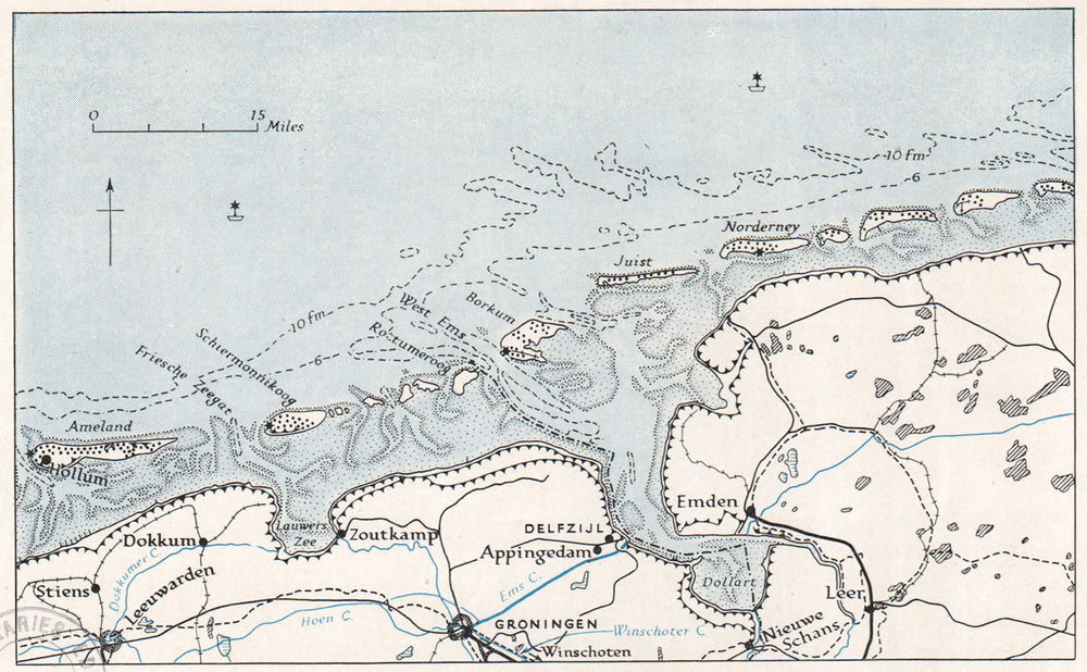 NETHERLANDS. The Coast of Groningen. WW2 ROYAL NAVY INTELLIGENCE MAP 1944