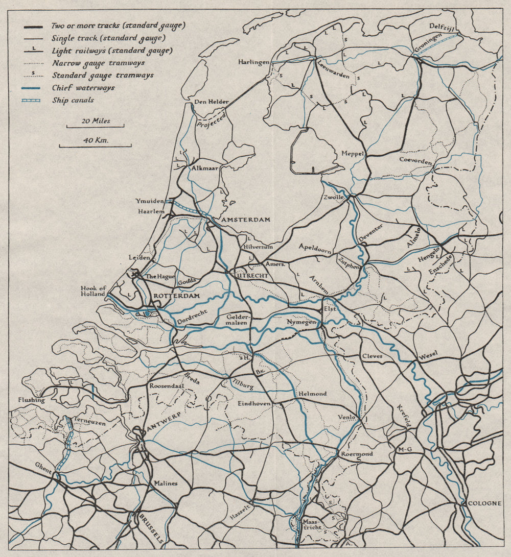 NETHERLANDS. Railways and chief waterways. WW2 ROYAL NAVY INTELLIGENCE MAP 1944