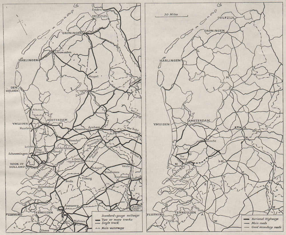NETHERLANDS. Dutch ports communications. Rd Rail. WW2 RN INTELLIGENCE MAP 1944