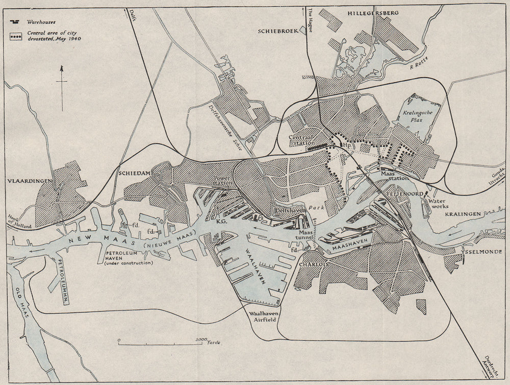 PORT OF ROTTERDAM. Netherlands. WW2 ROYAL NAVY INTELLIGENCE MAP 1944 old