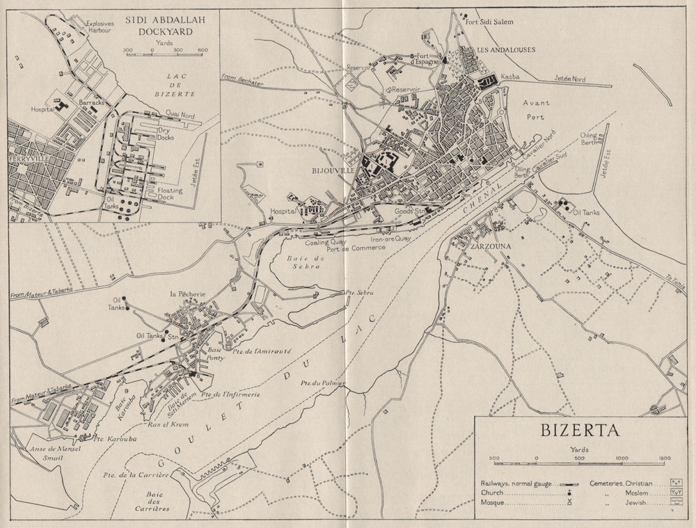 BIZERTA (BIZERTE) . Sidi Abdallah docks. Tunisia. WW2 NAVY INTELLIGENCE MAP 1945