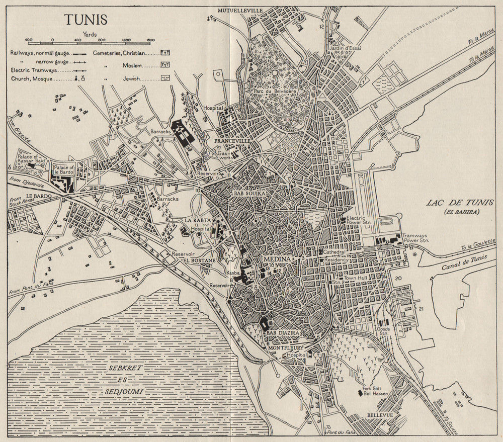 TUNIS. Town plan. Tunisia. WW2 ROYAL NAVY INTELLIGENCE MAP 1949 old