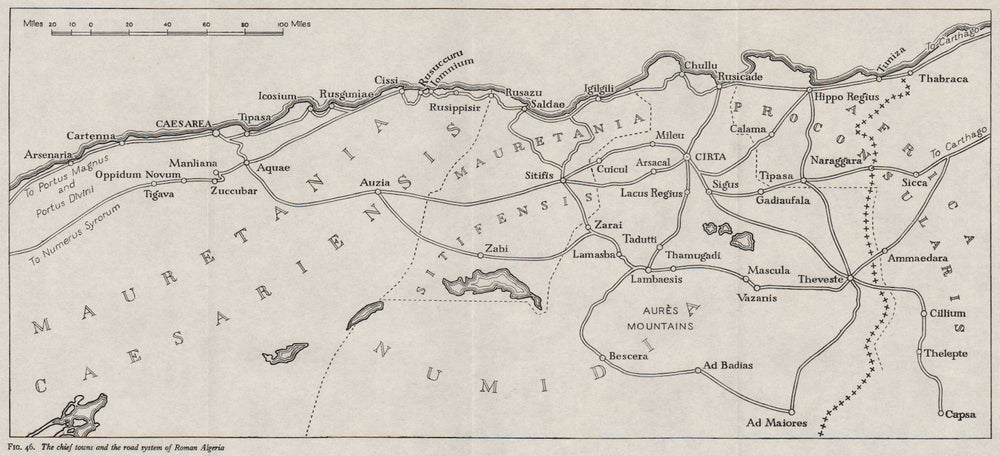 ROMAN ALGERIA. Chief towns & roads. WW2 ROYAL NAVY INTELLIGENCE MAP 1943