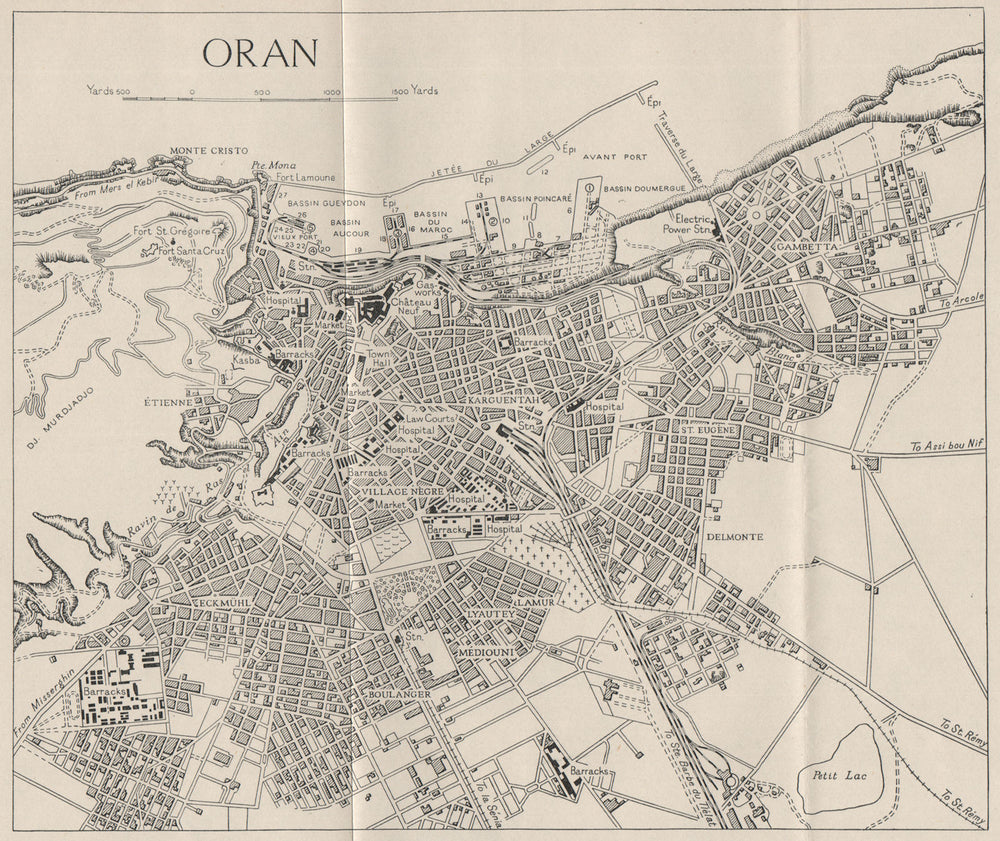 ORAN. Town plan. Algeria. WW2 ROYAL NAVY INTELLIGENCE MAP 1944 old vintage