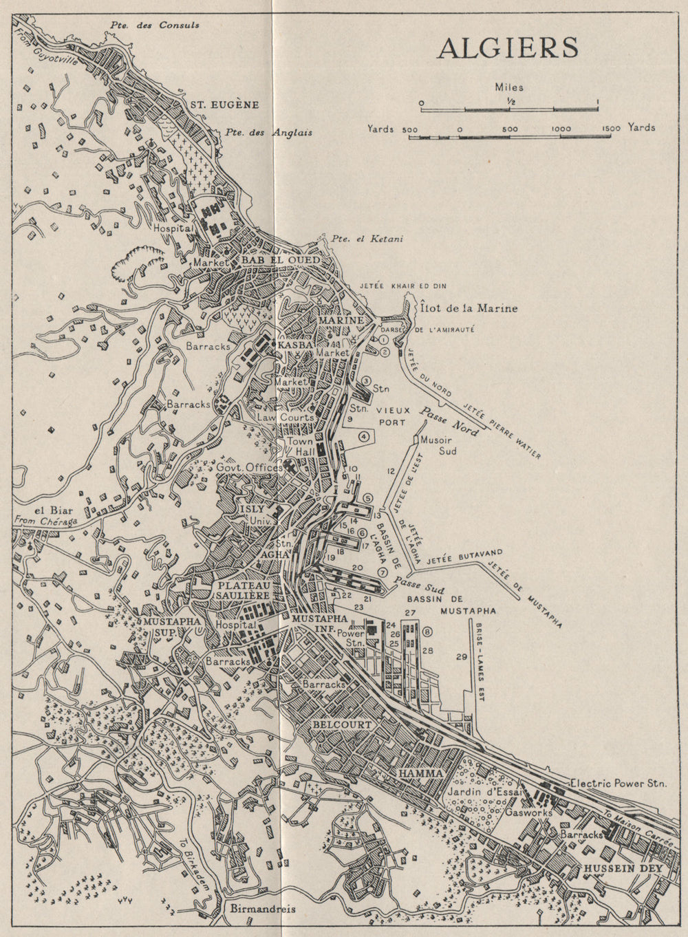 ALGIERS. Town Plan. Algeria. WW2 ROYAL NAVY INTELLIGENCE MAP 1944 old