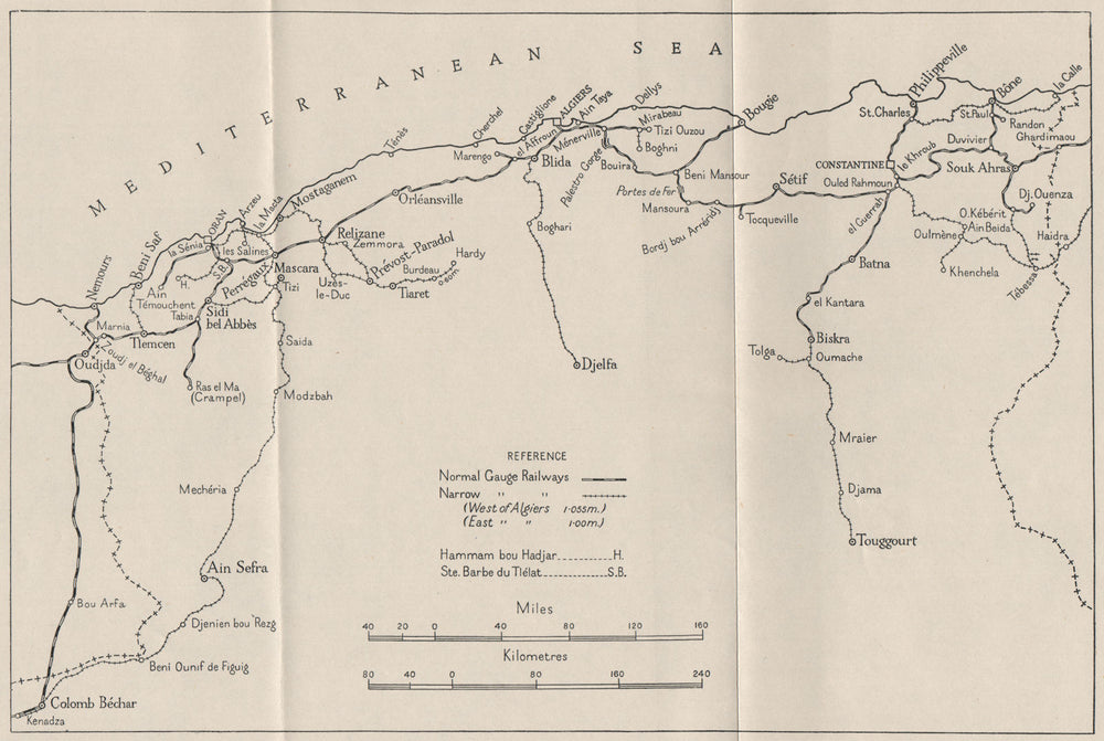 ALGERIAN RAILWAYS. WW2 ROYAL NAVY INTELLIGENCE MAP 1944 old vintage chart