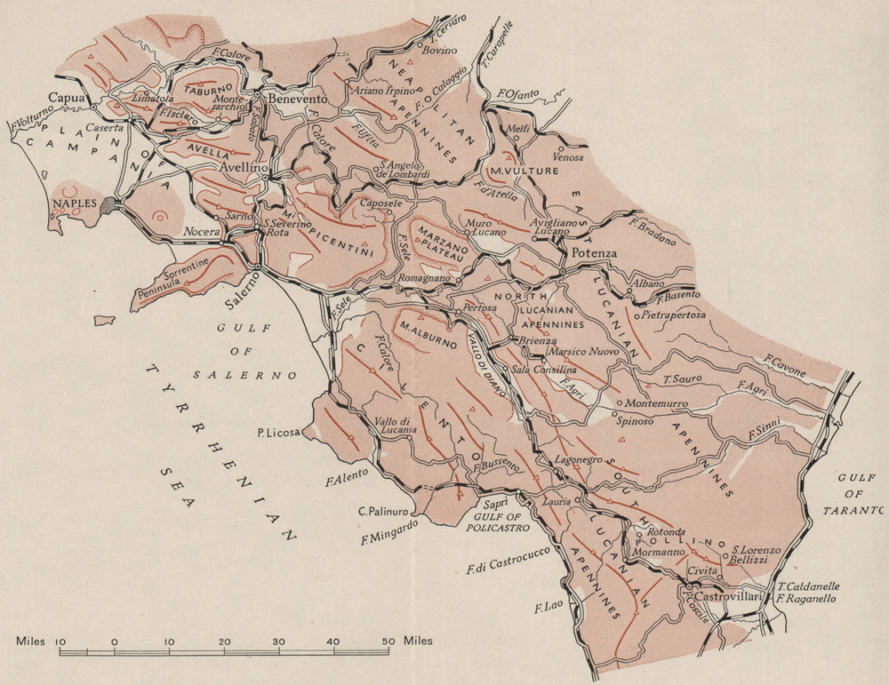 ITALY. The Southern Apennines. WW2 ROYAL NAVY INTELLIGENCE MAP 1944 old