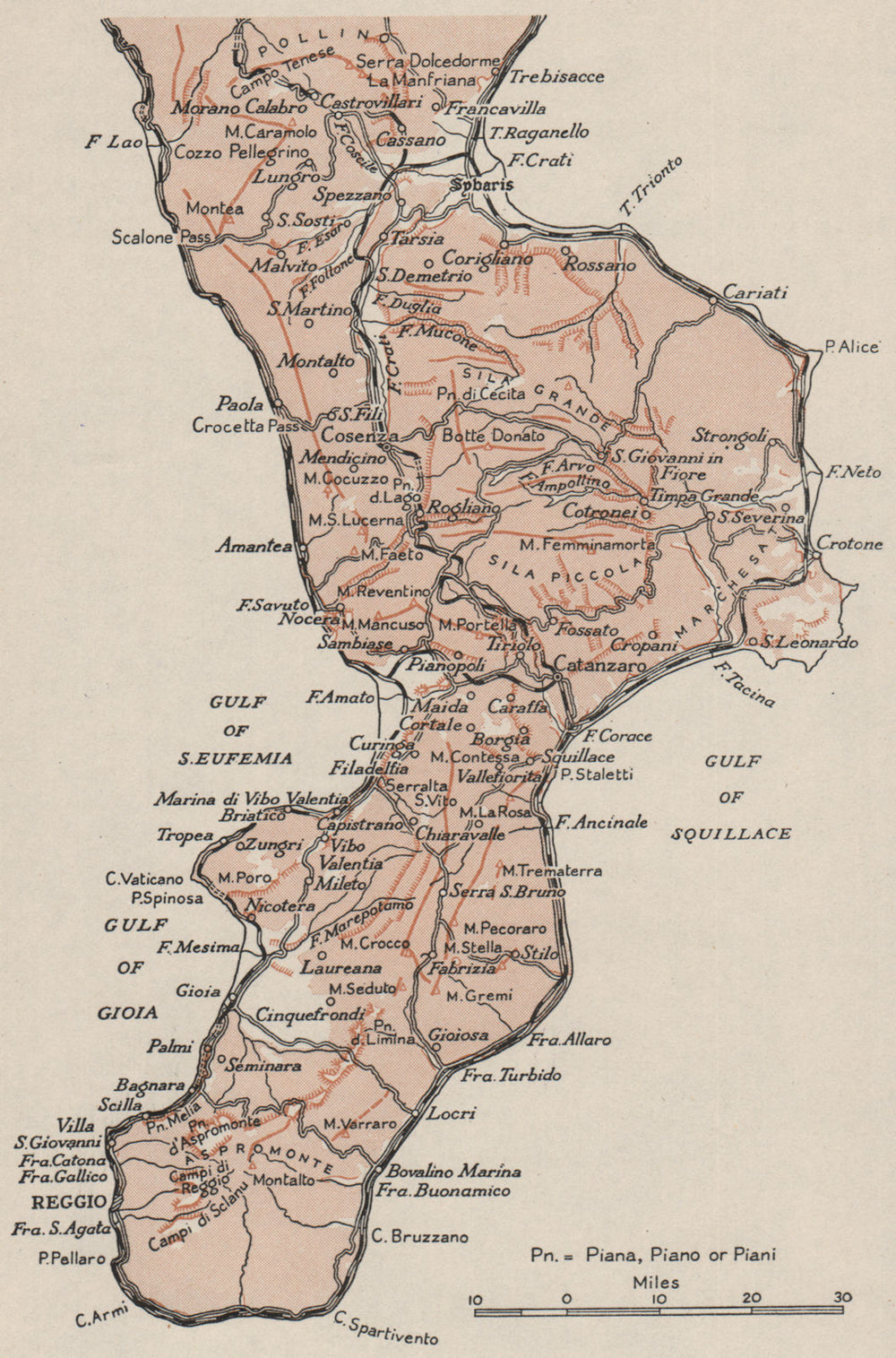 ITALY. Calabria sketch map. WW2 ROYAL NAVY INTELLIGENCE MAP 1944 old