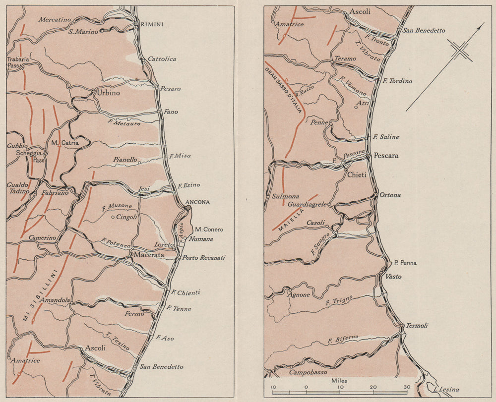 ITALY.Adriatic Coast.Ancona Rimini Pescara.WW2 ROYAL NAVY INTELLIGENCE MAP 1944
