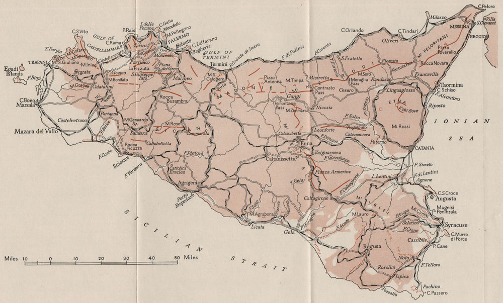 SICILY. Sketch map. WW2 ROYAL NAVY INTELLIGENCE MAP 1944 old vintage chart