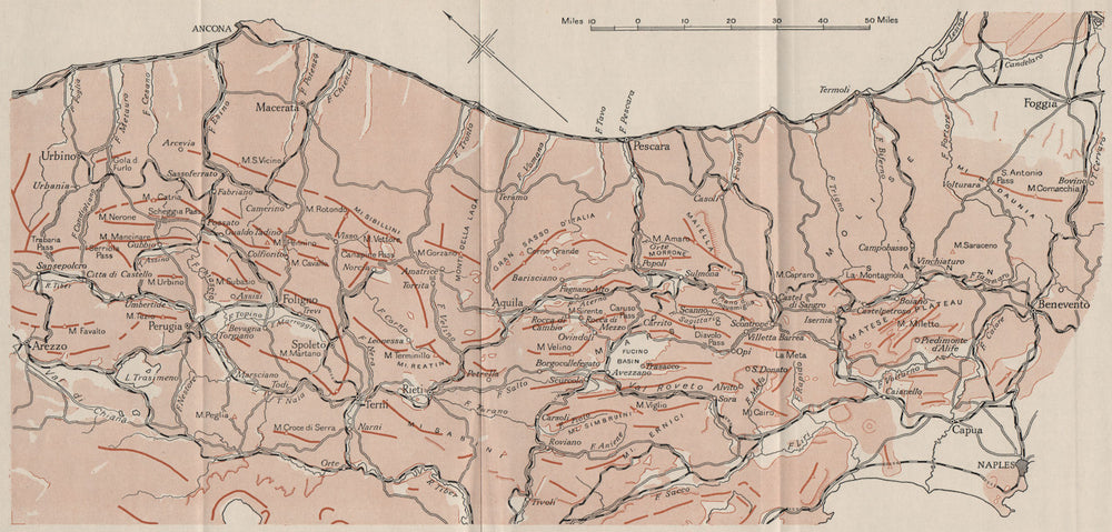 ITALY. The Central Apennines. WW2 ROYAL NAVY INTELLIGENCE MAP 1944 old