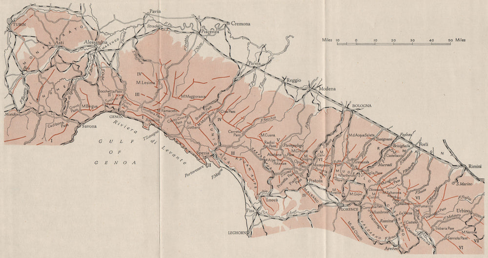 ITALY. The Northern Apennines. Genoa. WW2 ROYAL NAVY INTELLIGENCE MAP 1944