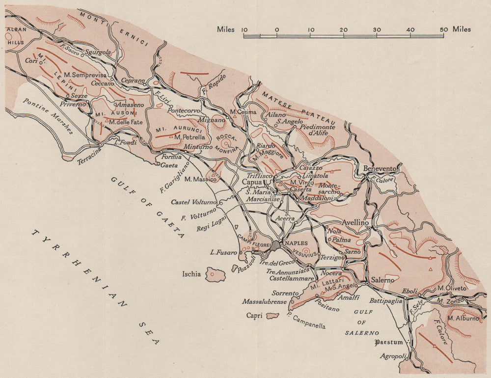 ITALY. Campania. WW2 ROYAL NAVY INTELLIGENCE MAP 1944 old vintage chart