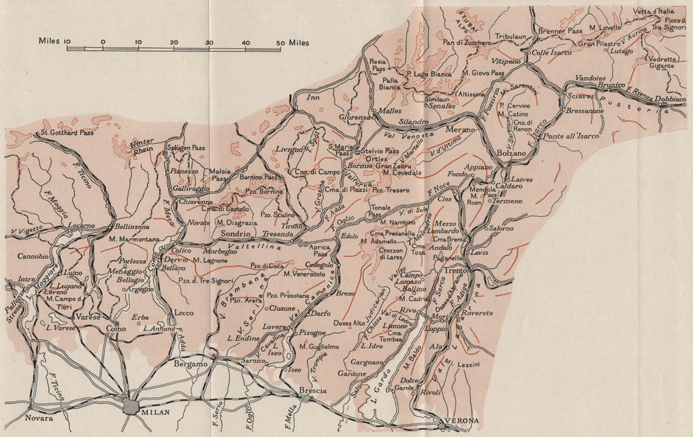 ITALY. The Central Alps. Milan. WW2 ROYAL NAVY INTELLIGENCE MAP 1944 old