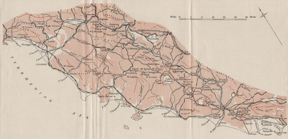 ITALY. The Pre-Apennines. WW2 ROYAL NAVY INTELLIGENCE MAP 1944 old vintage