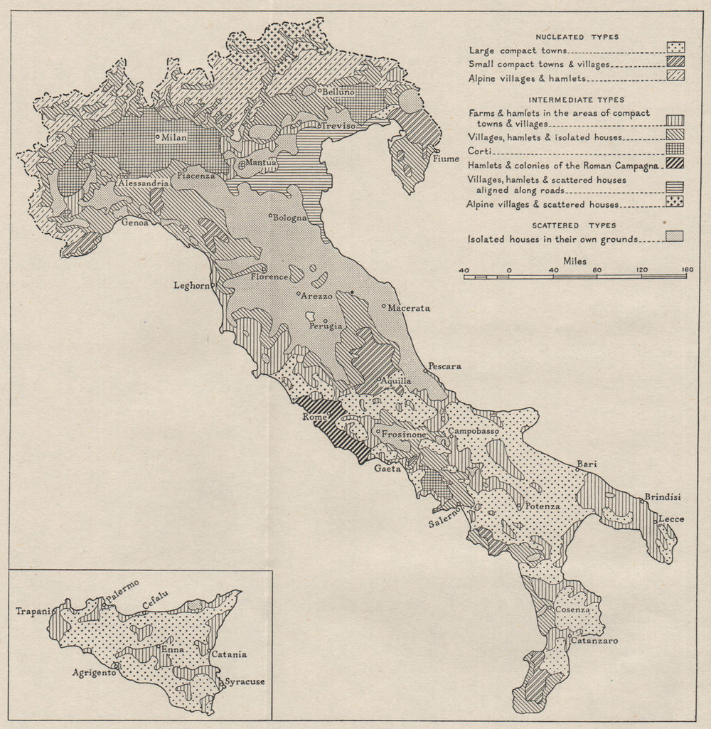 ITALY. Types of rural settlement. WW2 ROYAL NAVY INTELLIGENCE MAP 1944 old