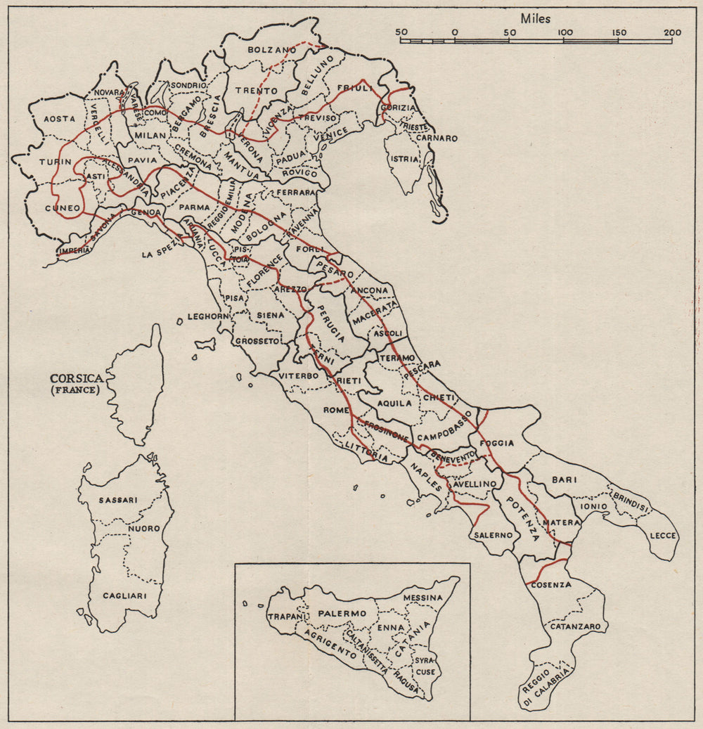 ITALY.Provinces Compartments Physical(red).WW2 ROYAL NAVY INTELLIGENCE MAP 1944