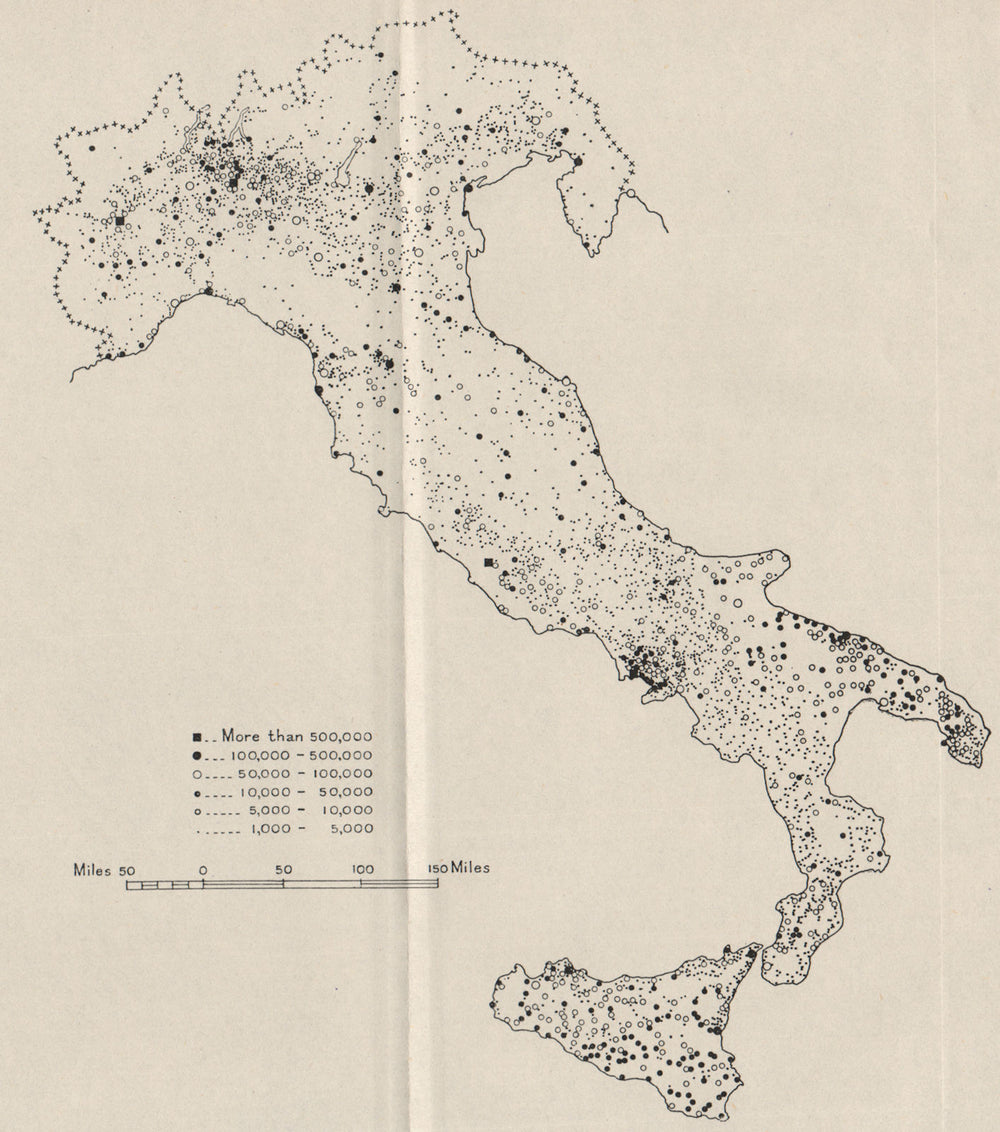 ITALY POPULATION. Towns 1000+ inhabitants. WW2 ROYAL NAVY INTELLIGENCE MAP 1944