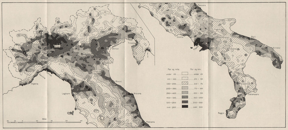 ITALY. Density of population, 1931. WW2 ROYAL NAVY INTELLIGENCE MAP 1944