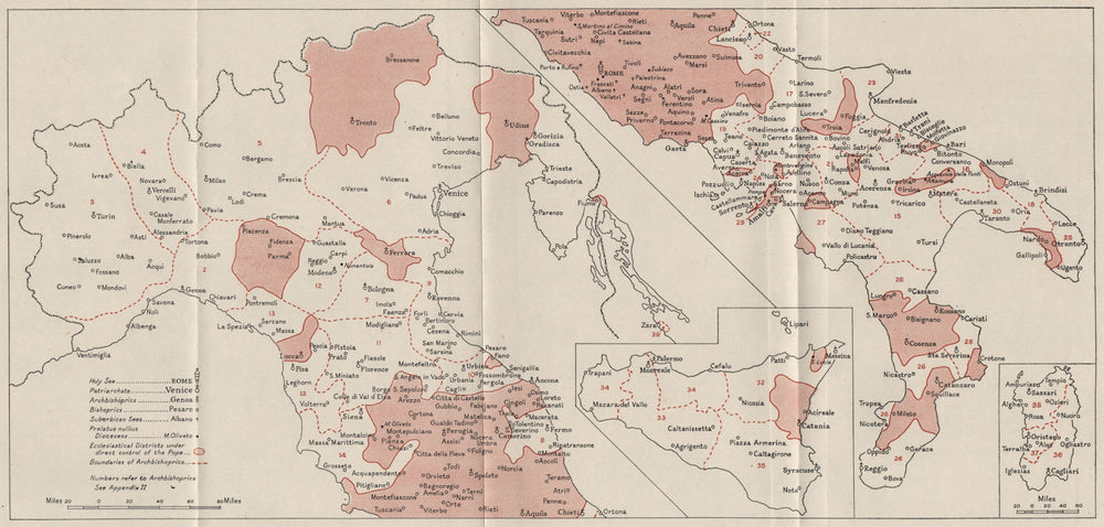 ITALY. Bishoprics Ecclesiastical divisions. WW2 ROYAL NAVY INTELLIGENCE MAP 1944
