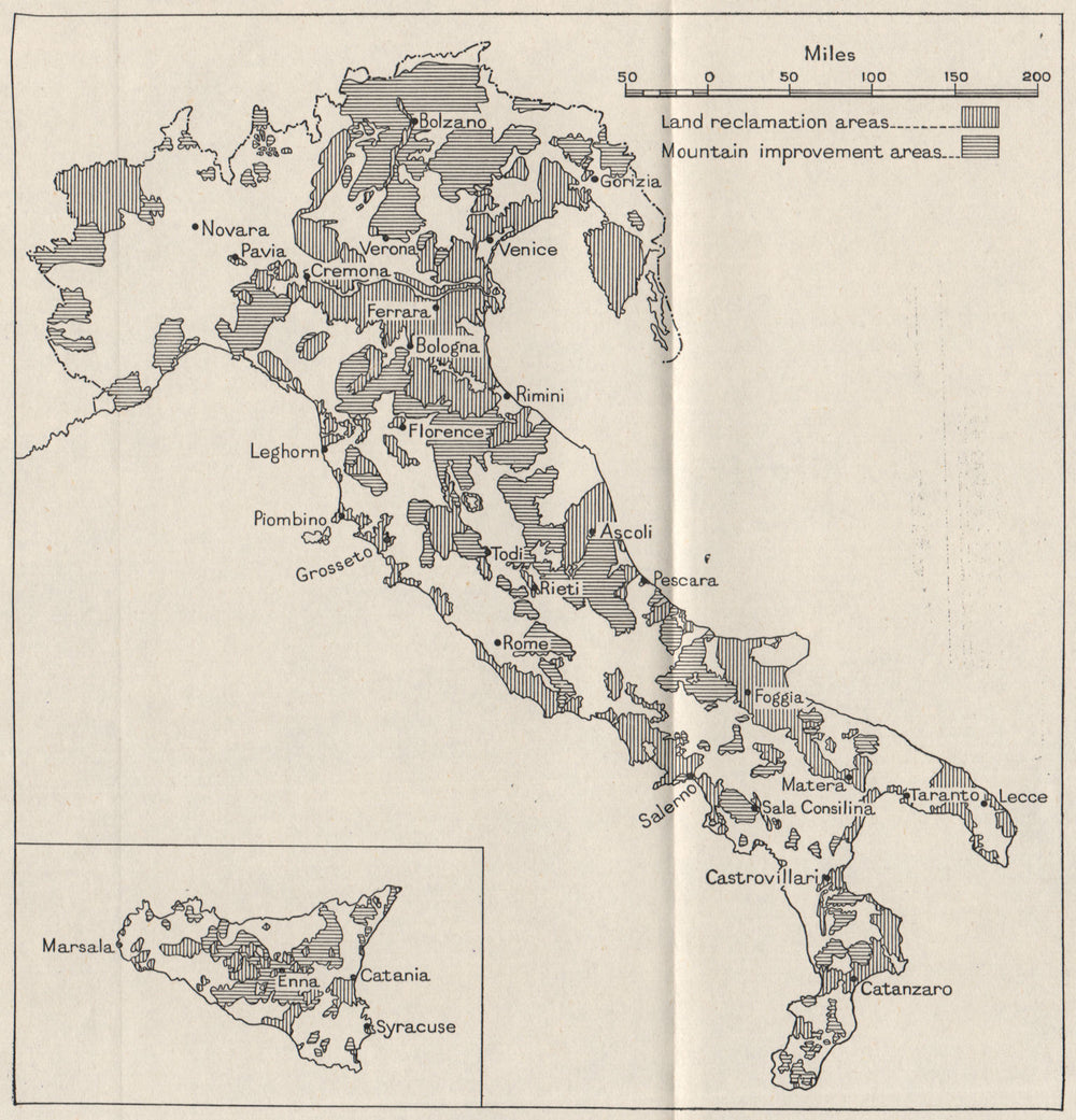 ITALY. Land improvement schemes, 1939. WW2 ROYAL NAVY INTELLIGENCE MAP 1945