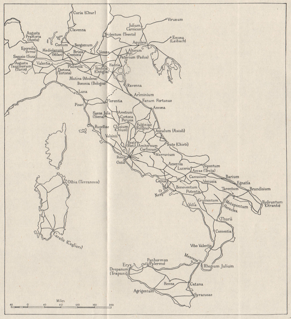 ITALY. Roman roads. WW2 ROYAL NAVY INTELLIGENCE MAP 1945 old vintage chart