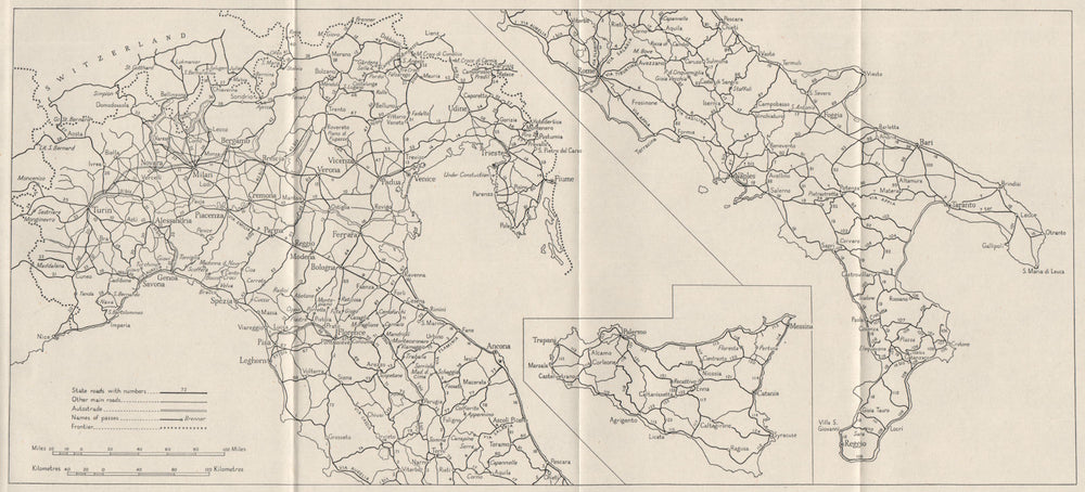 ITALY. Main Roads. WW2 ROYAL NAVY INTELLIGENCE MAP 1945 old vintage chart