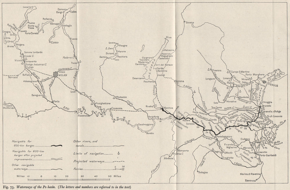 PO BASIN. Navigable waterways. Italy. WW2 ROYAL NAVY INTELLIGENCE MAP 1945