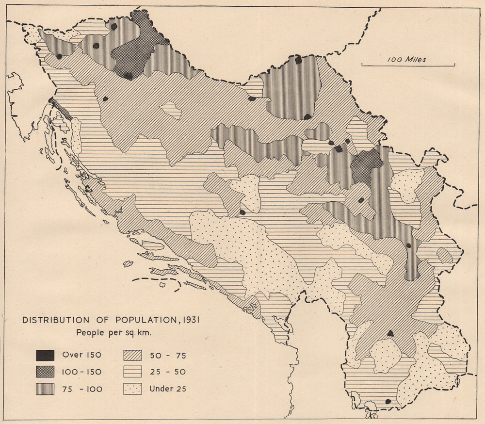 YUGOSLAVIA. Population density, 1931. WW2 ROYAL NAVY INTELLIGENCE MAP 1945