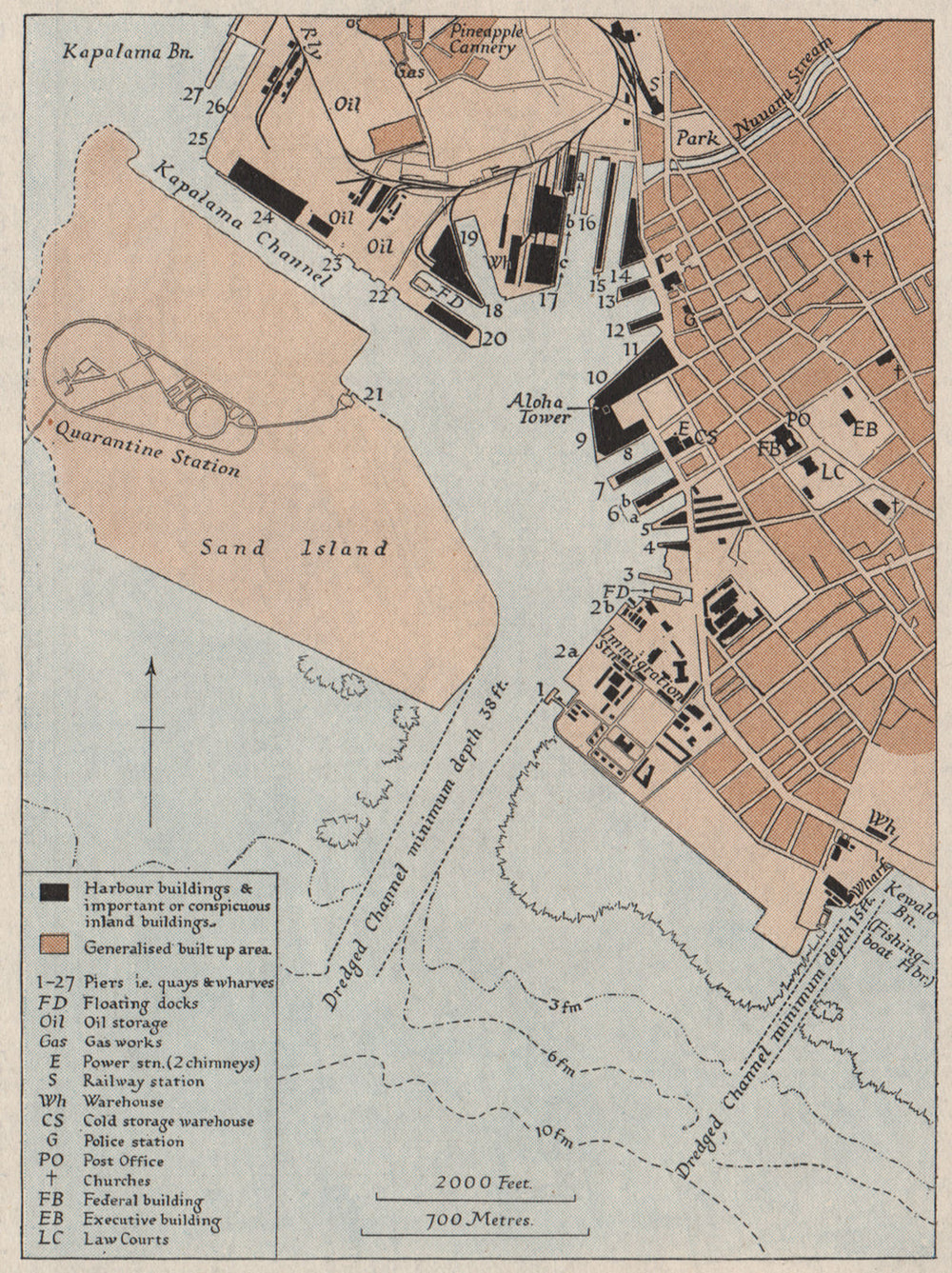 HAWAII. The port of Honolulu. WW2 ROYAL NAVY INTELLIGENCE MAP 1943 old