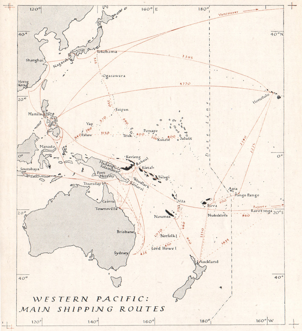 WESTERN PACIFIC. Main shipping routes 1939. WW2 ROYAL NAVY INTELLIGENCE MAP 1944