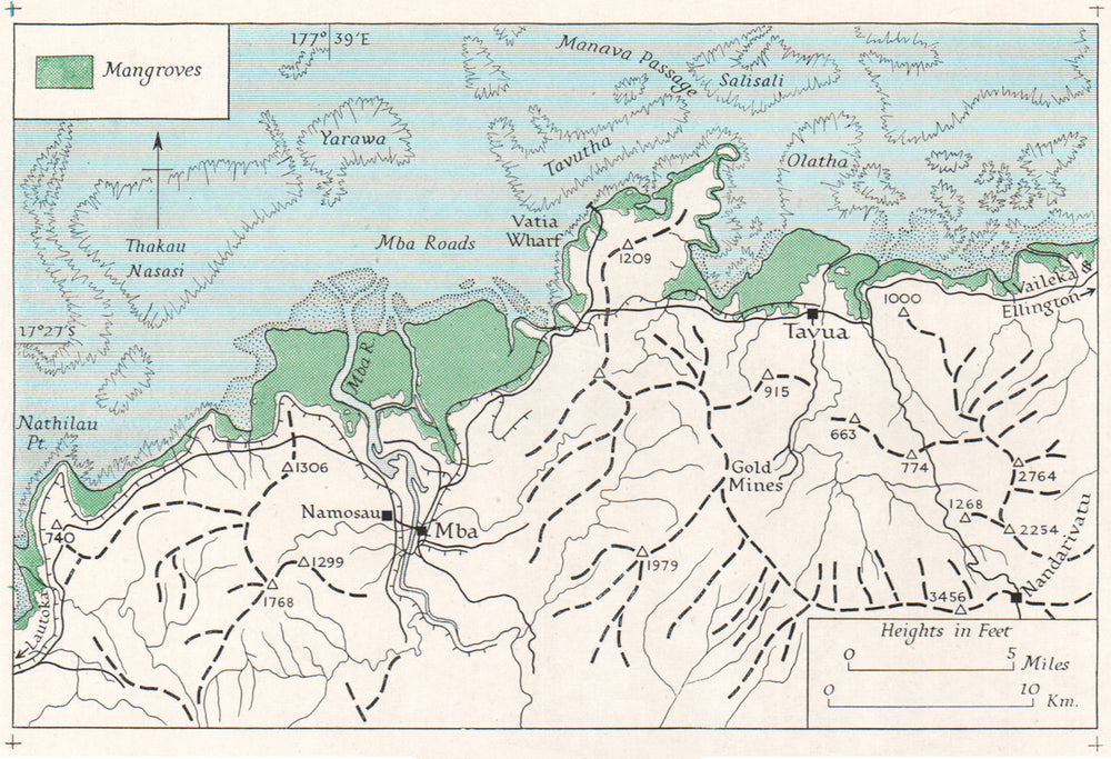 FIJI. Viti Levu. Mba coast. WW2 ROYAL NAVY INTELLIGENCE MAP 1944 old