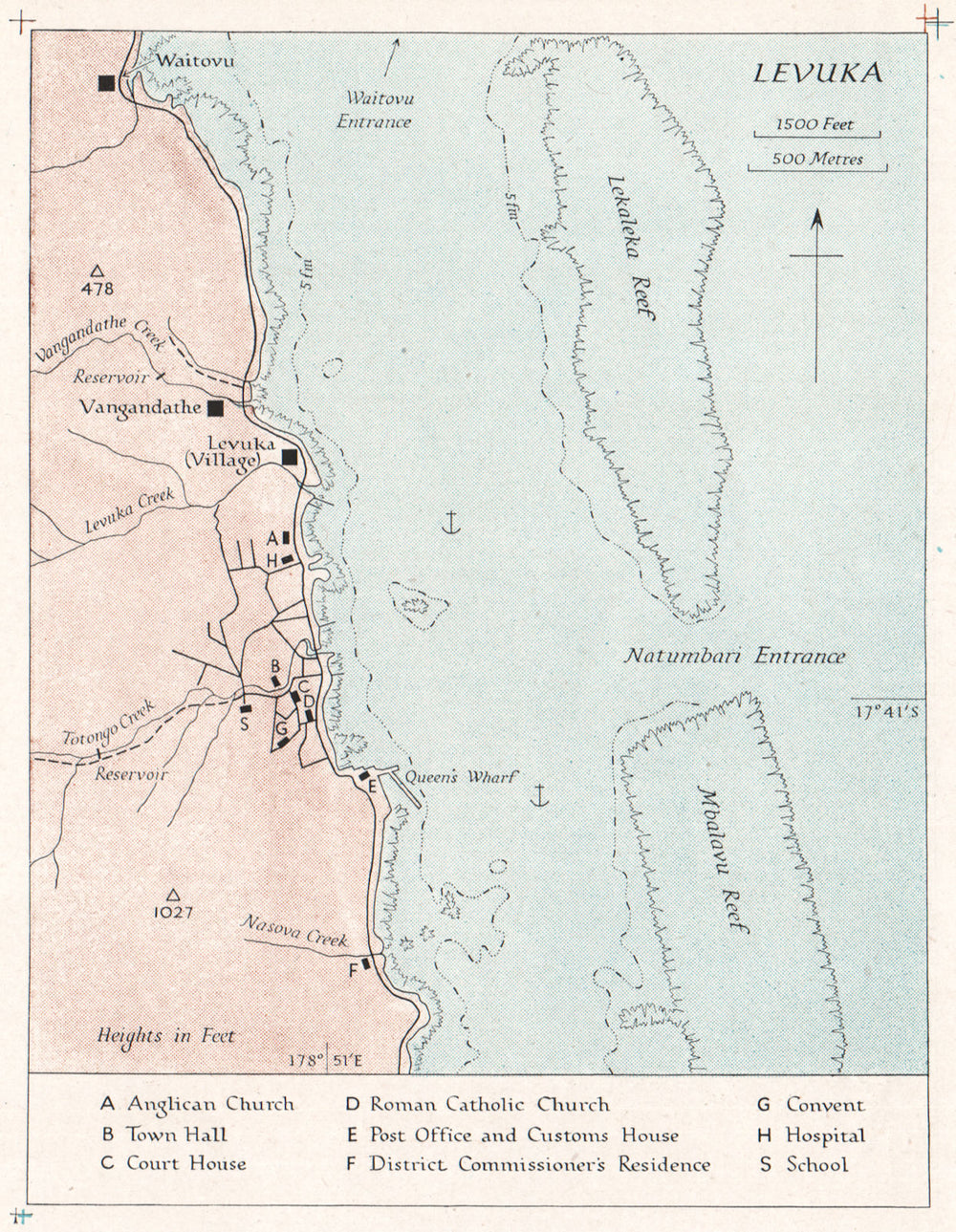 FIJI. Levuka. WW2 ROYAL NAVY INTELLIGENCE MAP 1944 old vintage plan chart